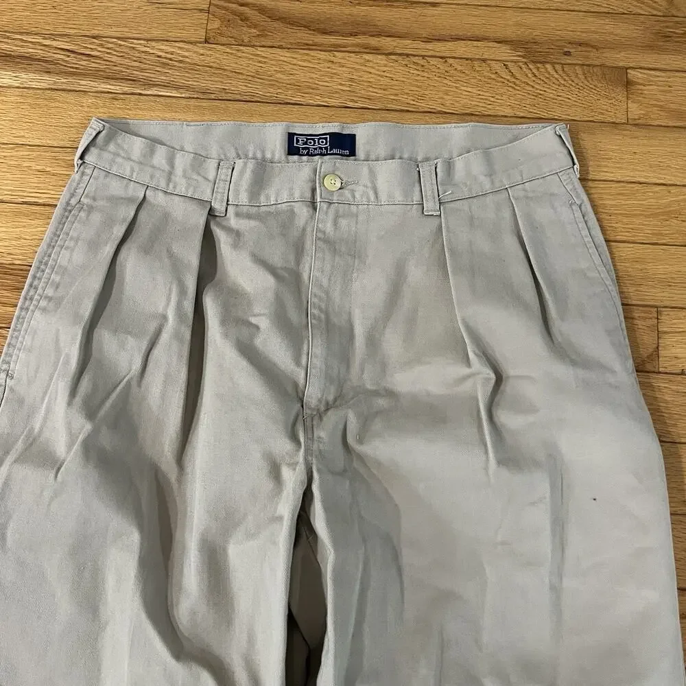 VTG Polo Ralph Lauren Andrew Style Pant Khaki Pleated Chino Dress Pants 34x30